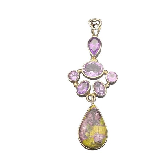 Amethyst Atlantisite Pendant with sterling silver 925 with multiple gems and dro - Picture 4 of 9